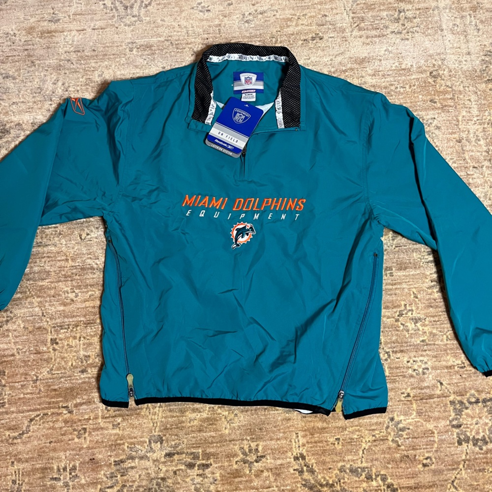 NWT Official NFL Reebok 3/4 Zip Up Windbreaker Miami Dolphins
